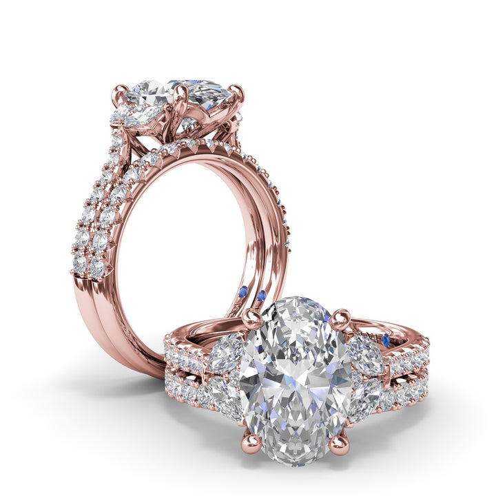 Marquise and Round Half-Moon Shaped Diamond Engagement Ring