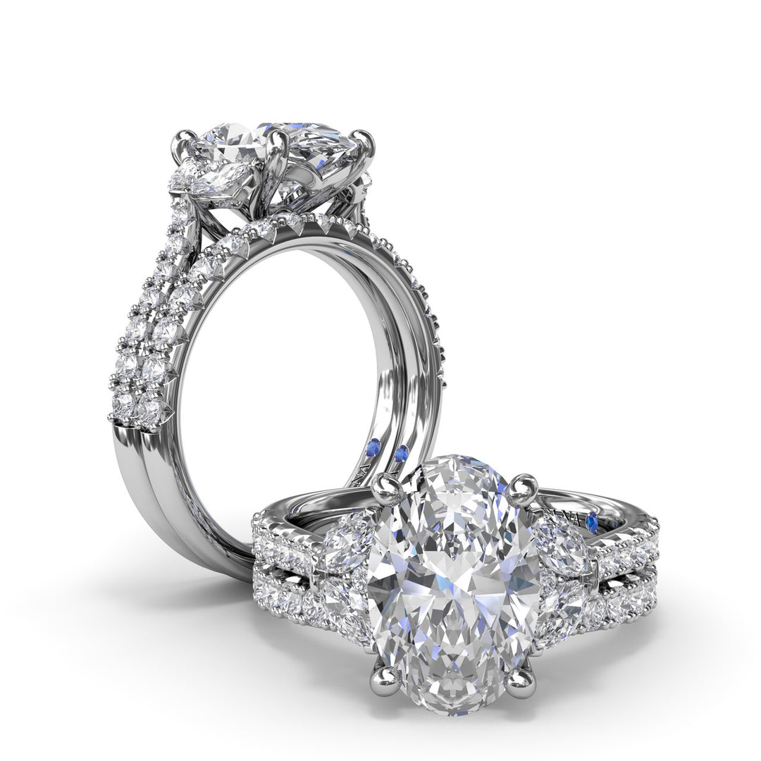 Marquise and Round Half-Moon Shaped Diamond Engagement Ring