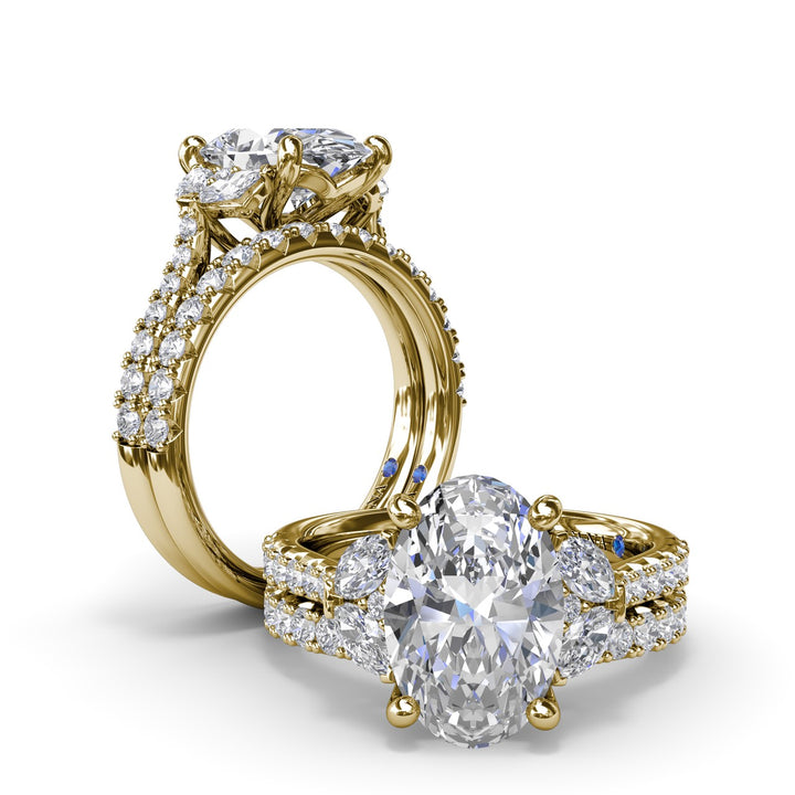 Marquise and Round Half-Moon Shaped Diamond Engagement Ring
