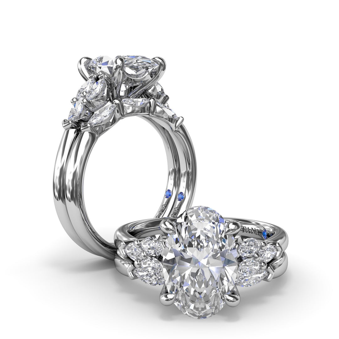 Oval Diamond Engagement Ring with Marquise Side Stones
