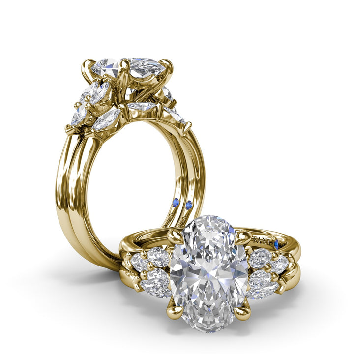 Oval Diamond Engagement Ring with Marquise Side Stones