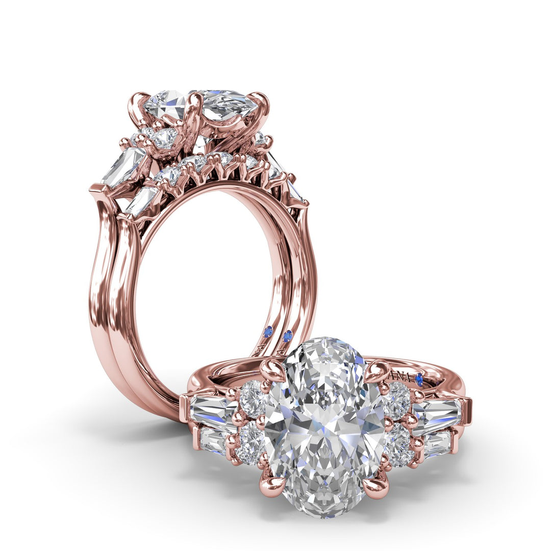 Oval Diamond Engagement Ring with Tapered Baguettes