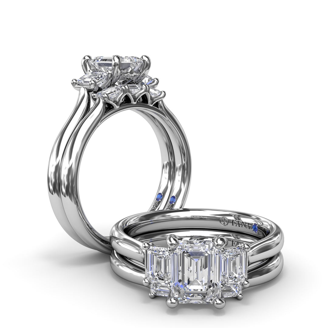 Three-Stone Emerald-Cut Engagement Ring