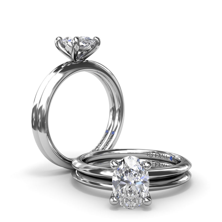 Two-Toned Solitaire Knife-Edge Diamond Engagement Ring