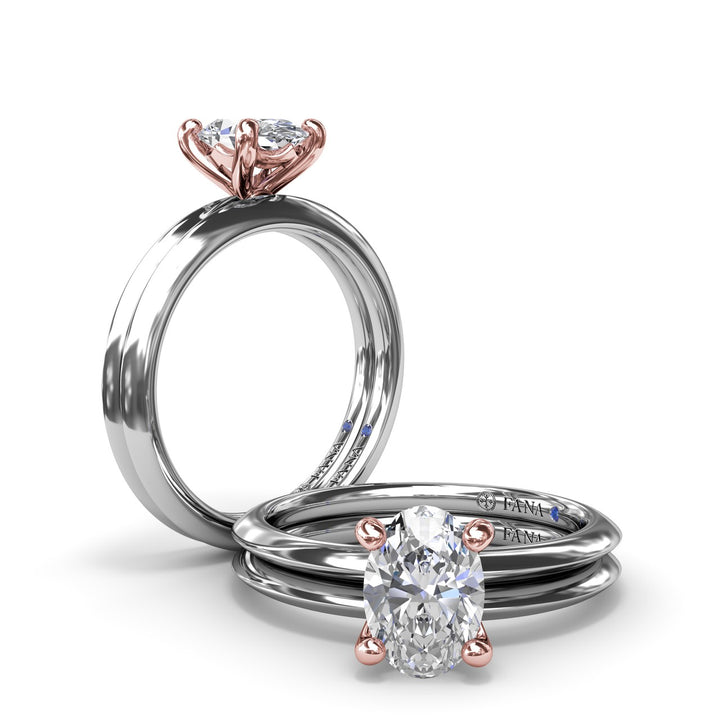 Two-Toned Solitaire Knife-Edge Diamond Engagement Ring