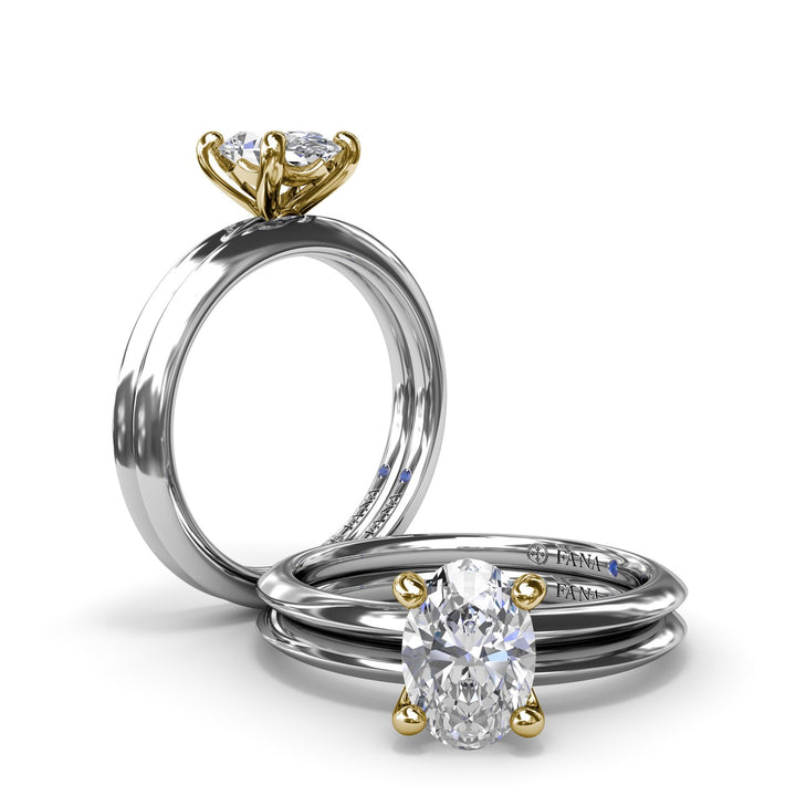 Two-Toned Solitaire Knife-Edge Diamond Engagement Ring