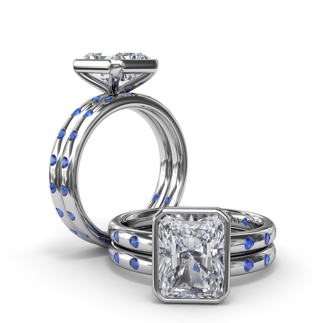 Bezel Set Radiant Diamond and Sapphire Engagement Ring