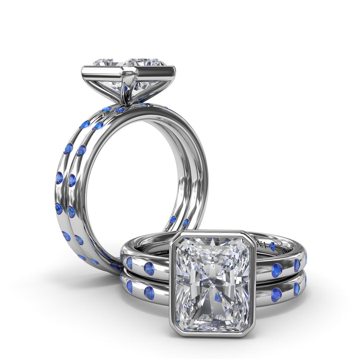 Bezel Set Radiant Diamond and Sapphire Engagement Ring