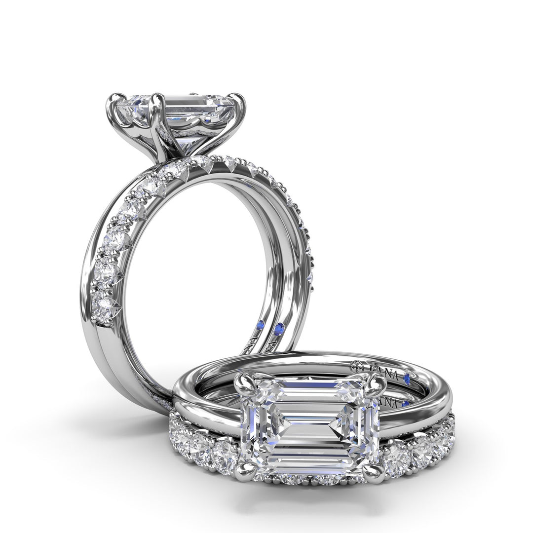 Offset Emerald-Cut Diamond Engagement Ring