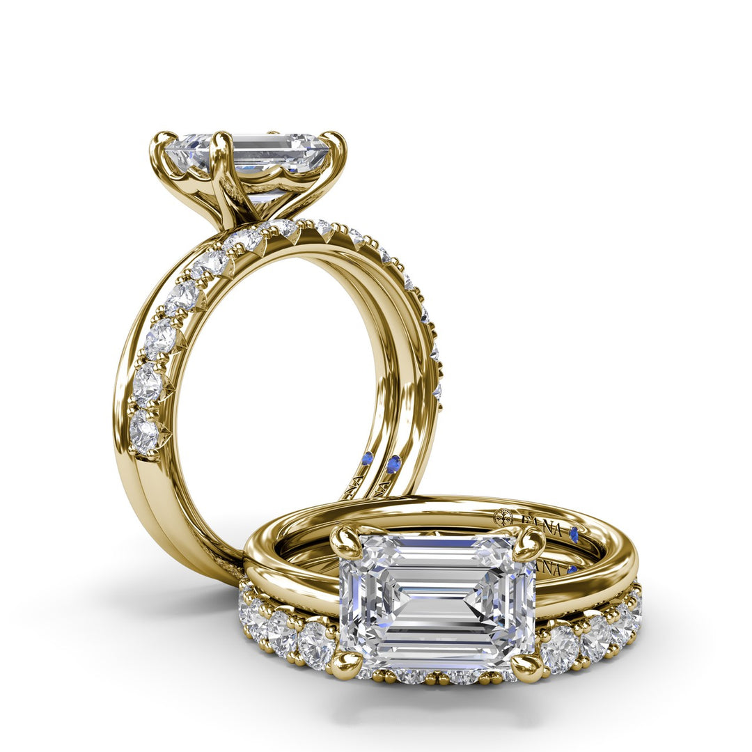 Offset Emerald-Cut Diamond Engagement Ring