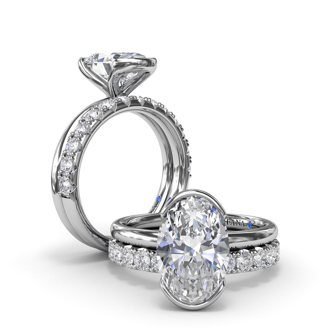 Half Bezel Oval Diamond Engagement Ring