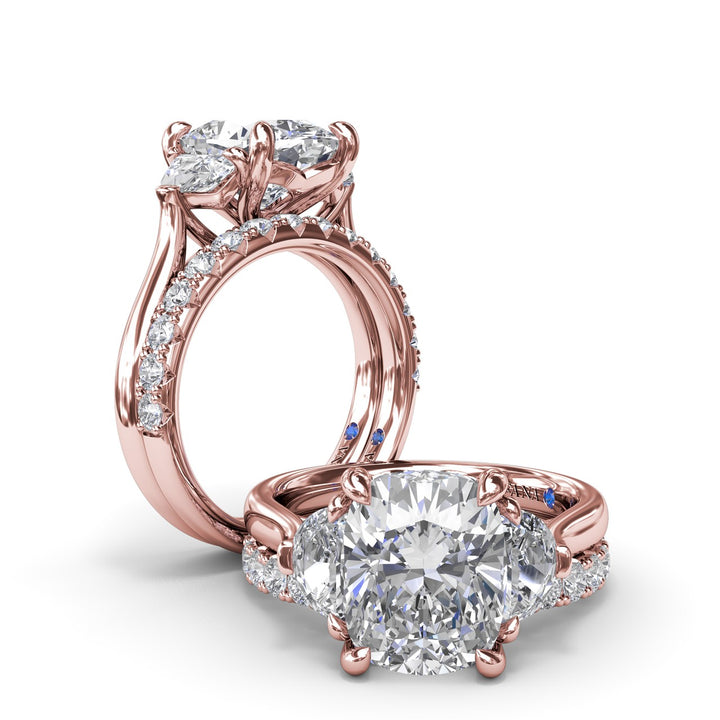 Three-Stone Half Moon Diamond Engagement Ring