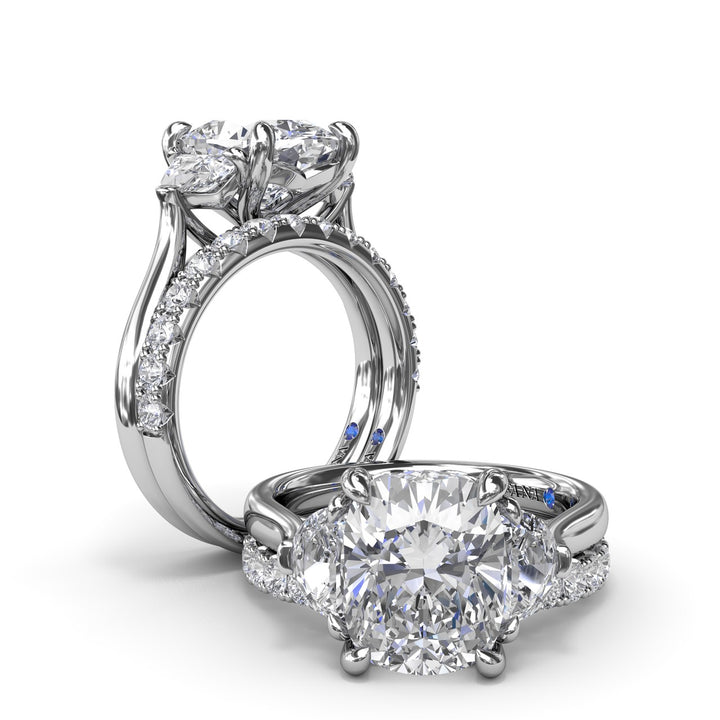Three-Stone Half Moon Diamond Engagement Ring