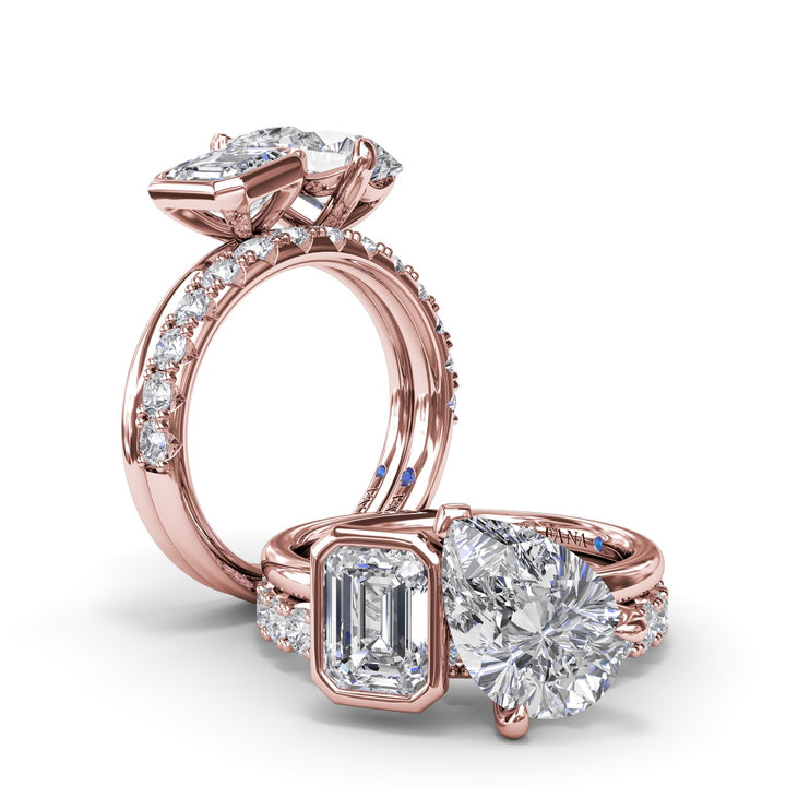 Toi et Moi Emerald Bezel and Pear Engagement Ring