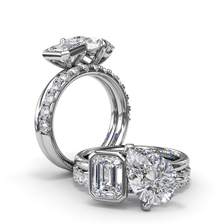 Toi et Moi Emerald Bezel and Pear Engagement Ring