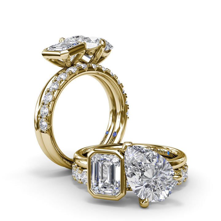 Toi et Moi Emerald Bezel and Pear Engagement Ring