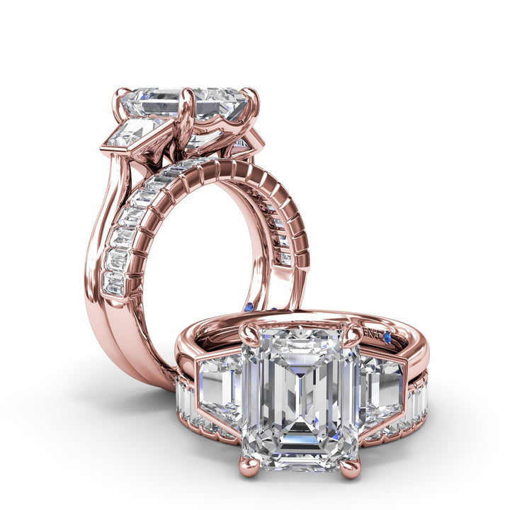 Three-Stone Trapezoid Diamond Engagement Ring