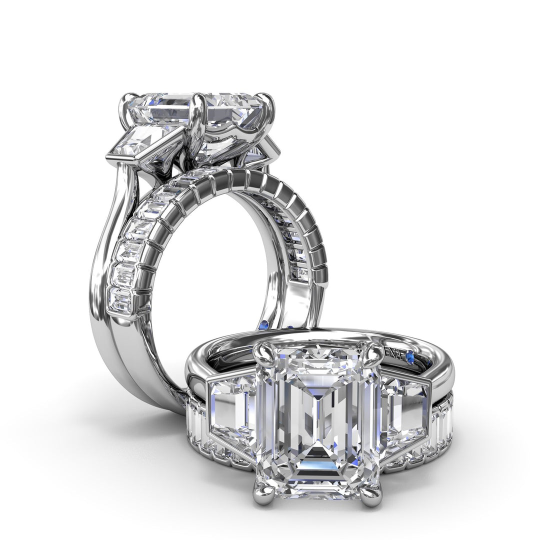 Three-Stone Trapezoid Diamond Engagement Ring