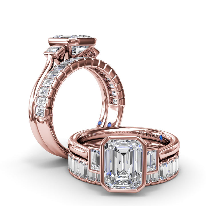 Three-Stone Emerald Cut Bezel Engagement Ring