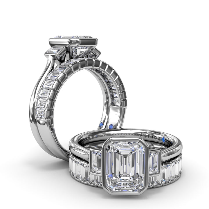 Three-Stone Emerald Cut Bezel Engagement Ring