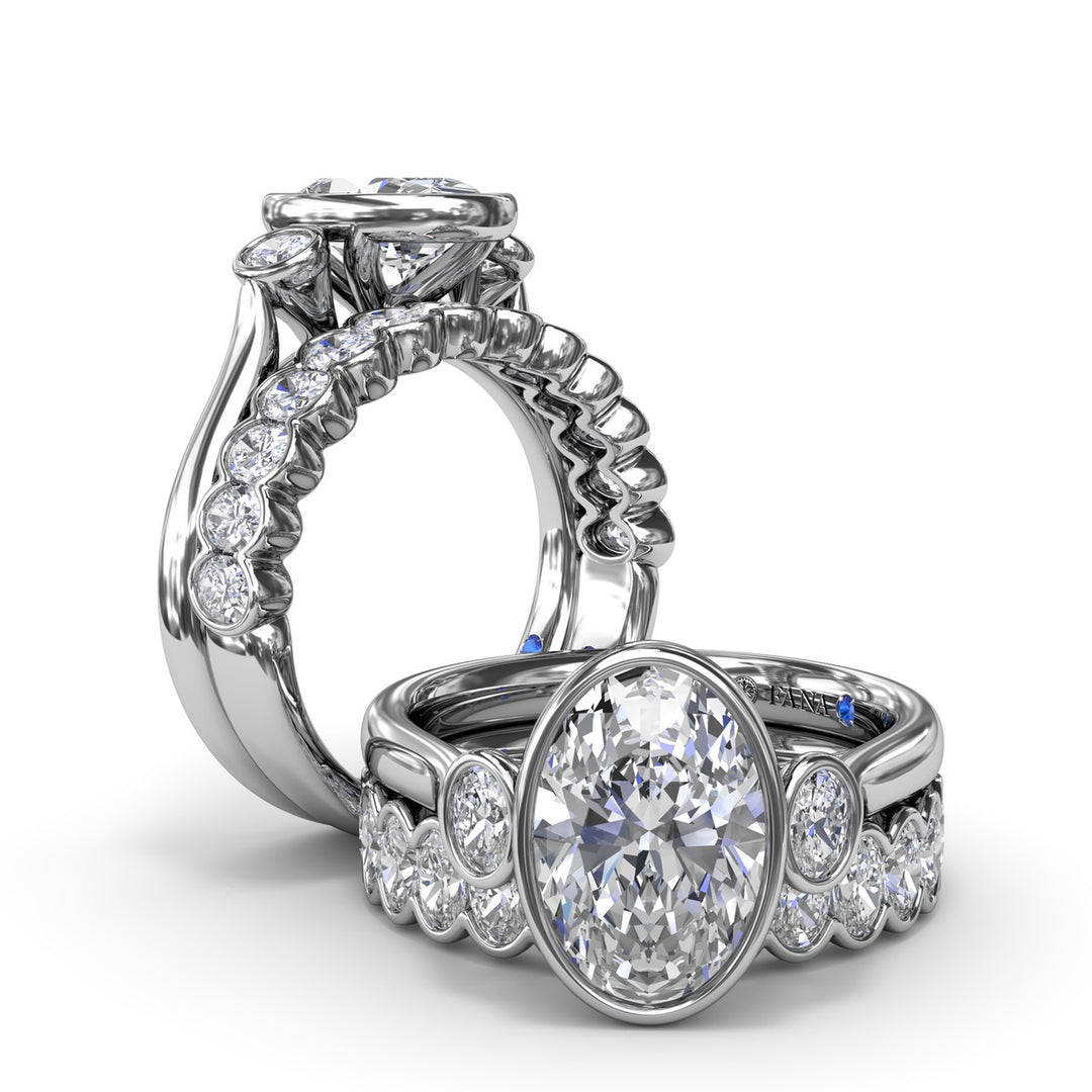 Three-Stone Oval Bezel Set Engagement Ring