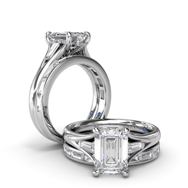 Split Shank Emerald Cut Diamond Engagement Ring