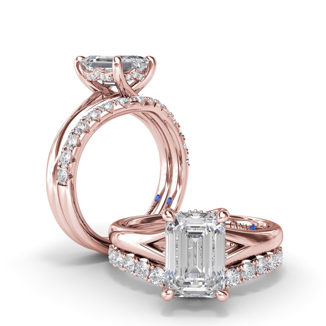 Emerald Cut Elegant Split Shank Engagement Ring