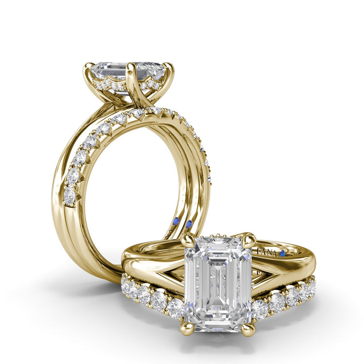 Emerald Cut Elegant Split Shank Engagement Ring