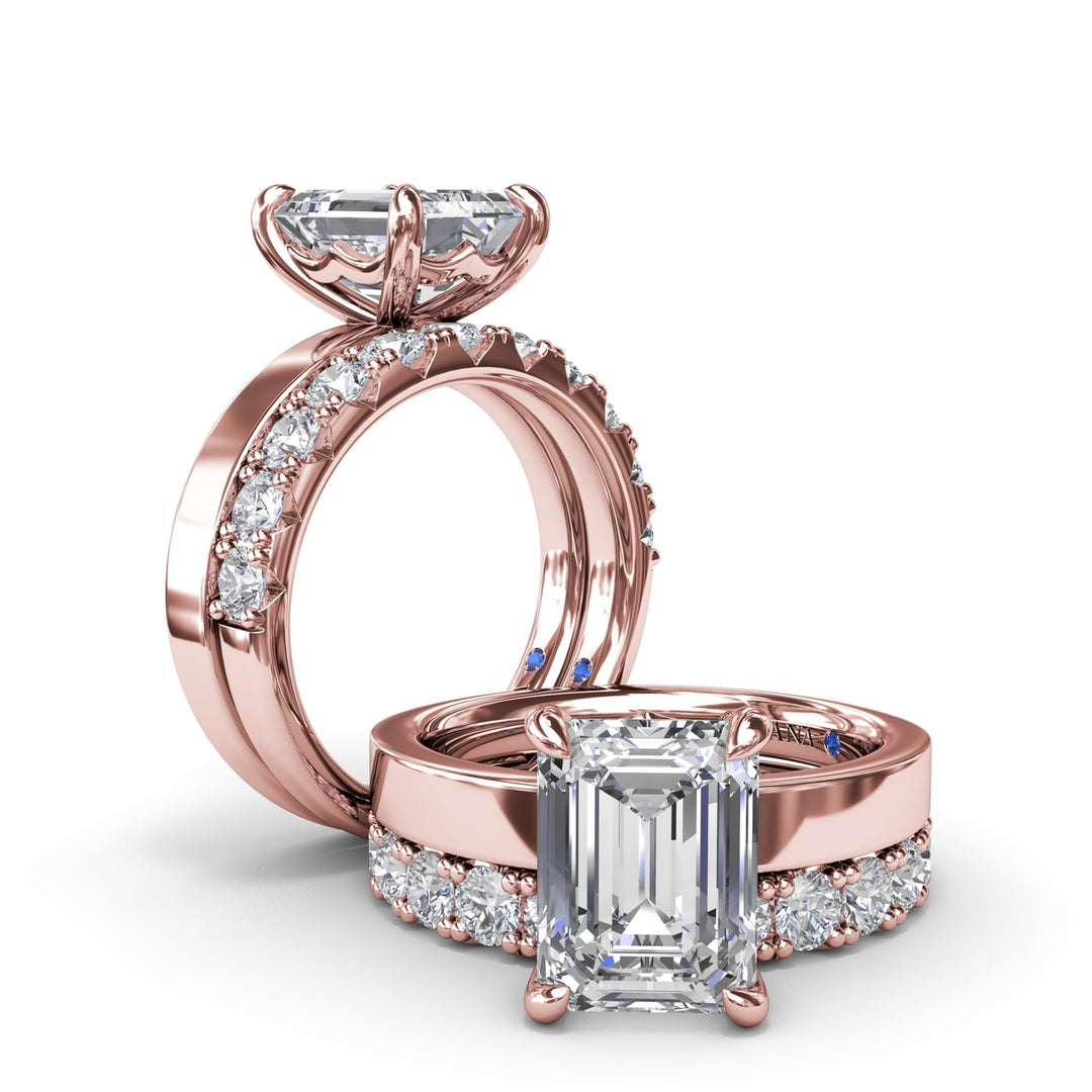 Wide Band Emerald Cut Diamond Engagement Ring