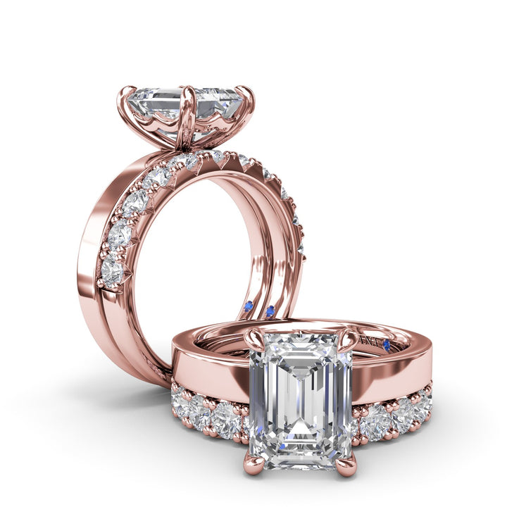 Wide Band Emerald Cut Diamond Engagement Ring