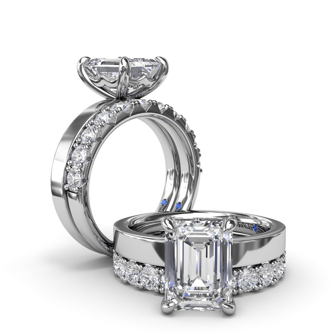 Wide Band Emerald Cut Diamond Engagement Ring