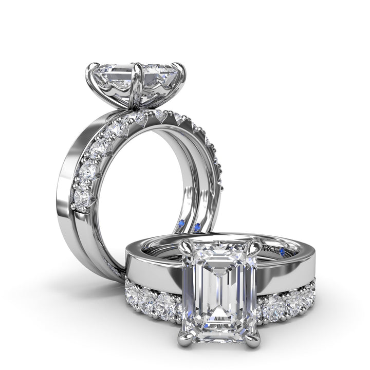 Wide Band Emerald Cut Diamond Engagement Ring