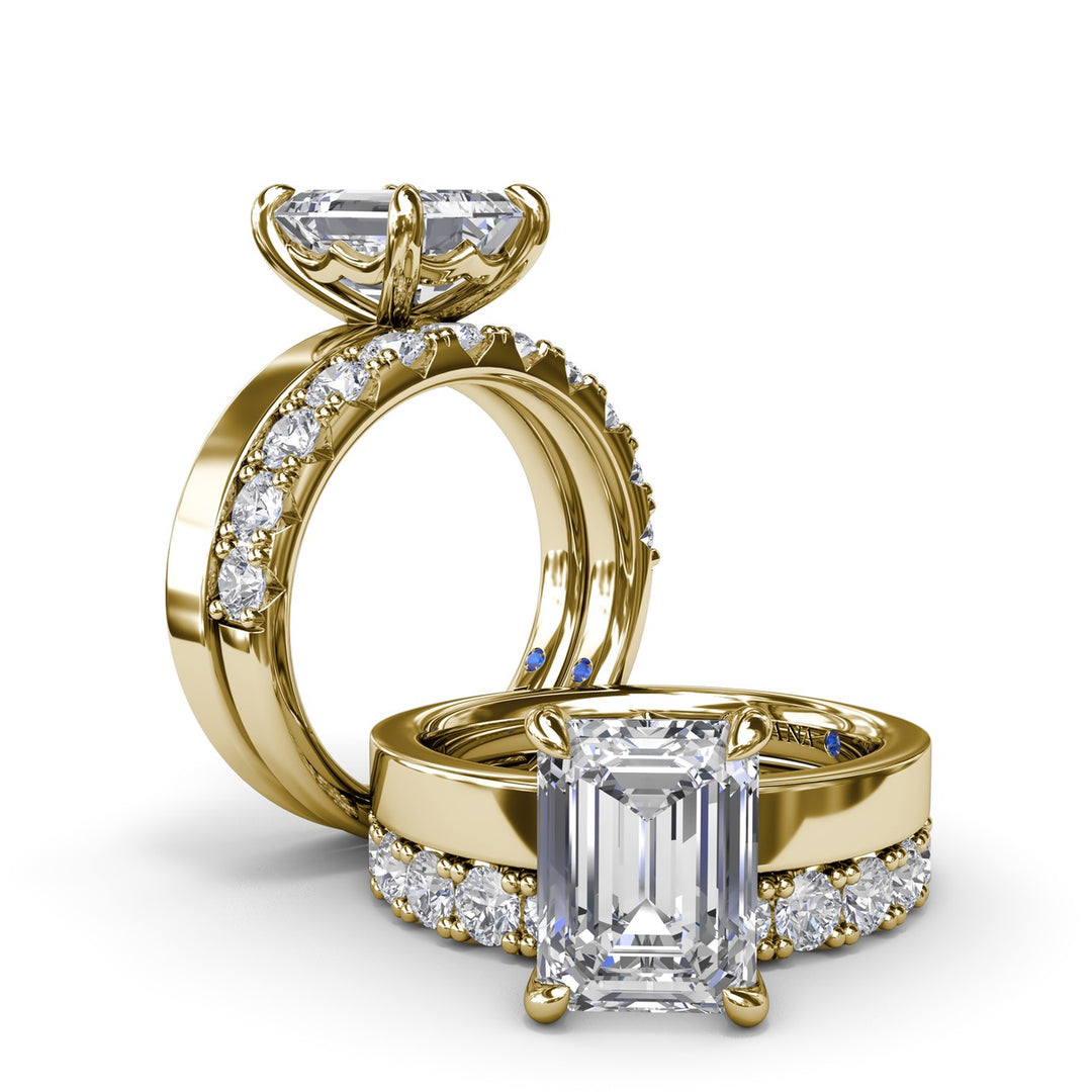 Wide Band Emerald Cut Diamond Engagement Ring