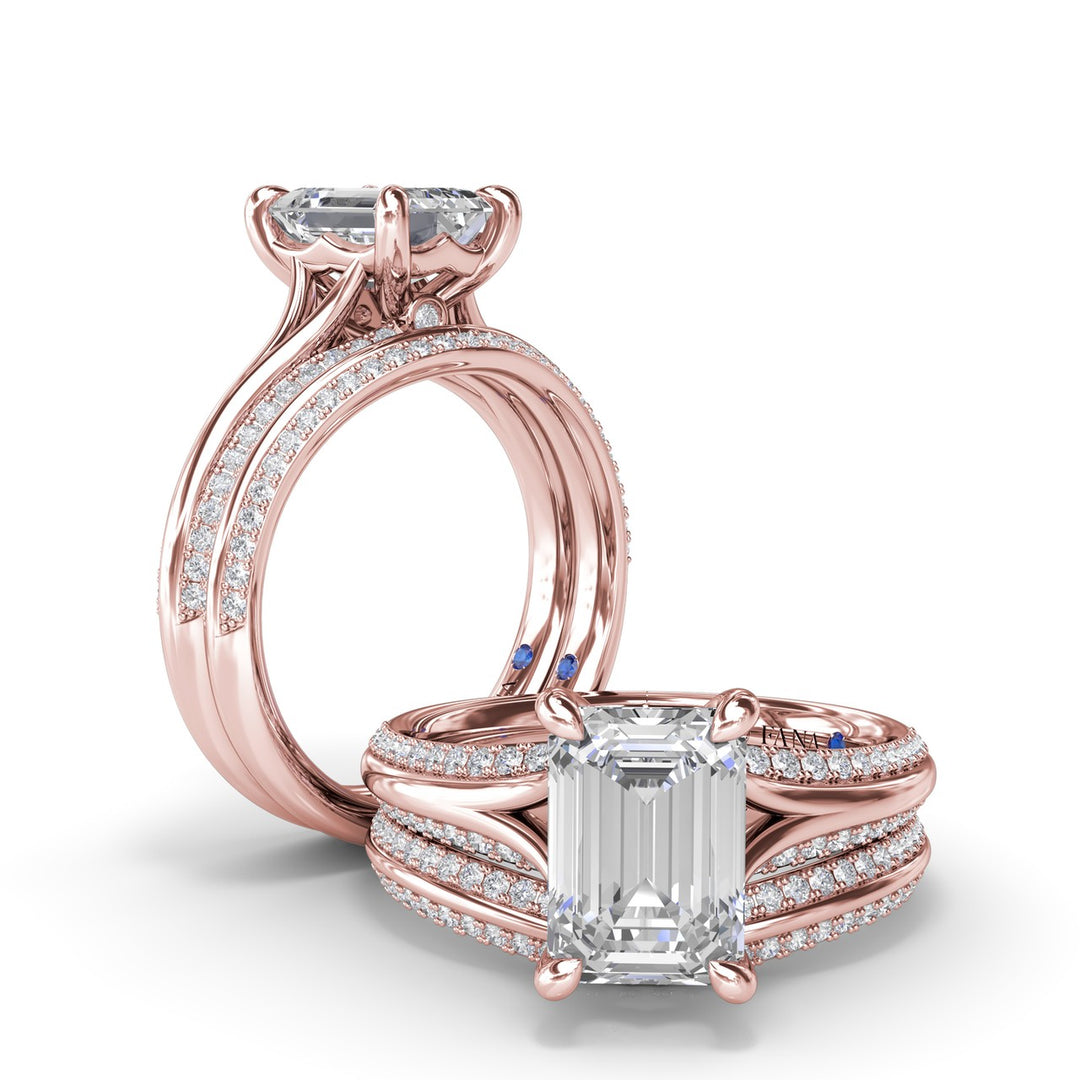 Unique Cathedral Emerald Cut Engagement Ring