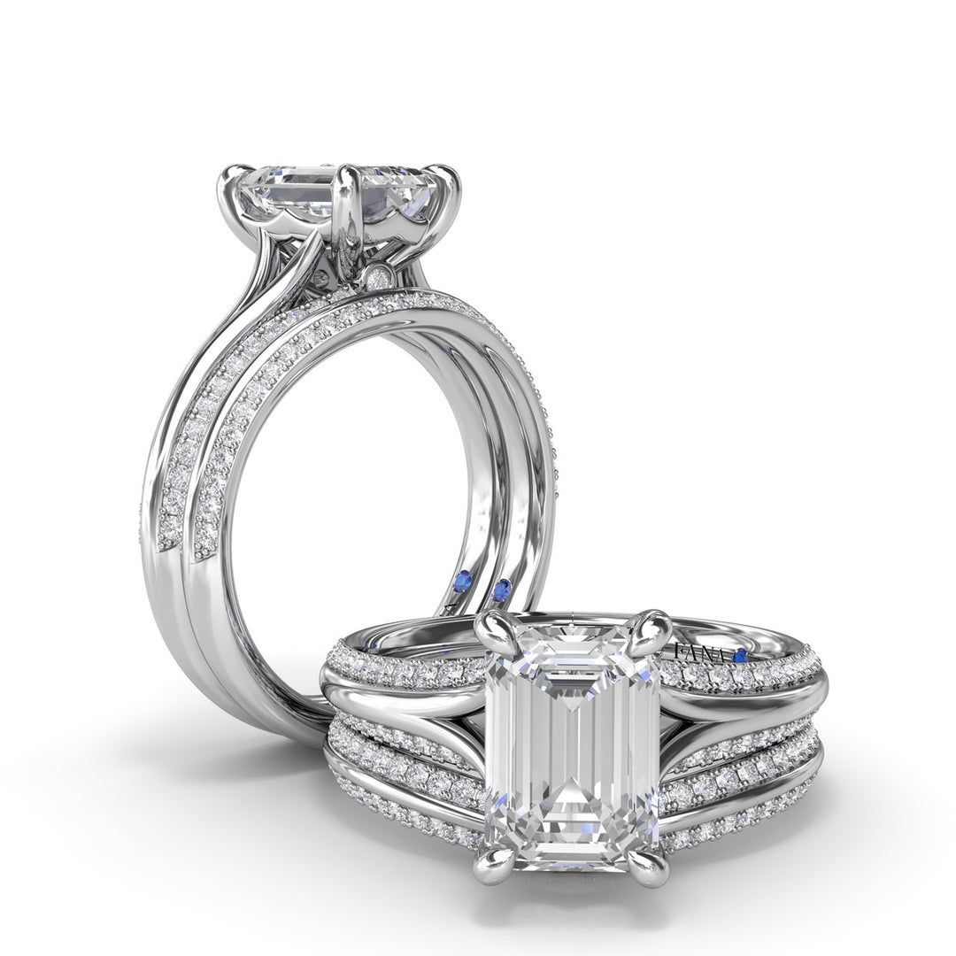 Unique Cathedral Emerald Cut Engagement Ring