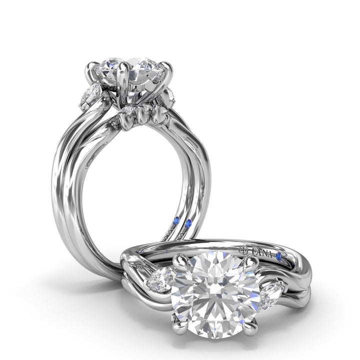 Three-Stone Curved Round Diamond Engagement Ring