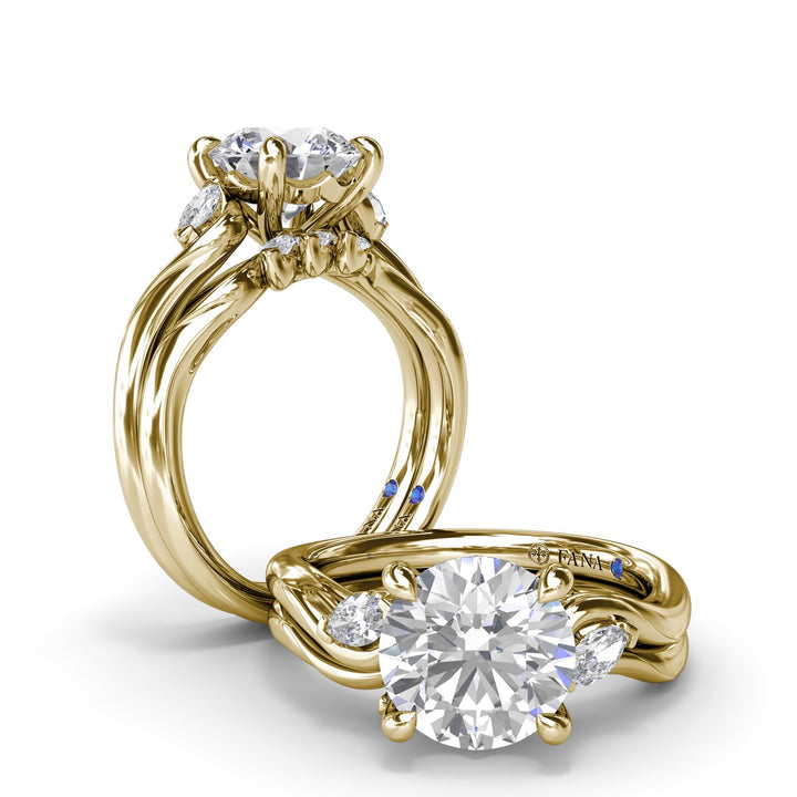 Three-Stone Curved Round Diamond Engagement Ring