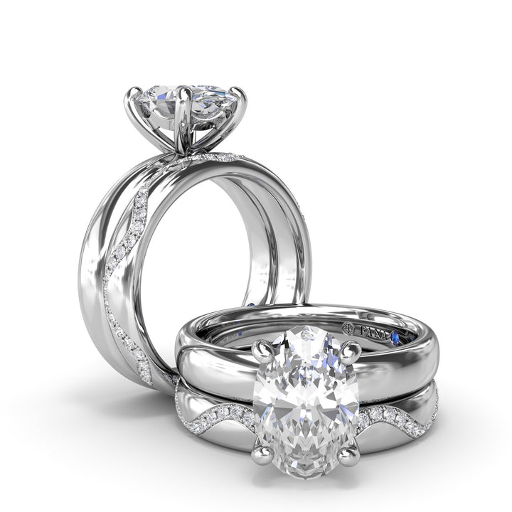 Classic Wide Band Oval Diamond Engagement Ring
