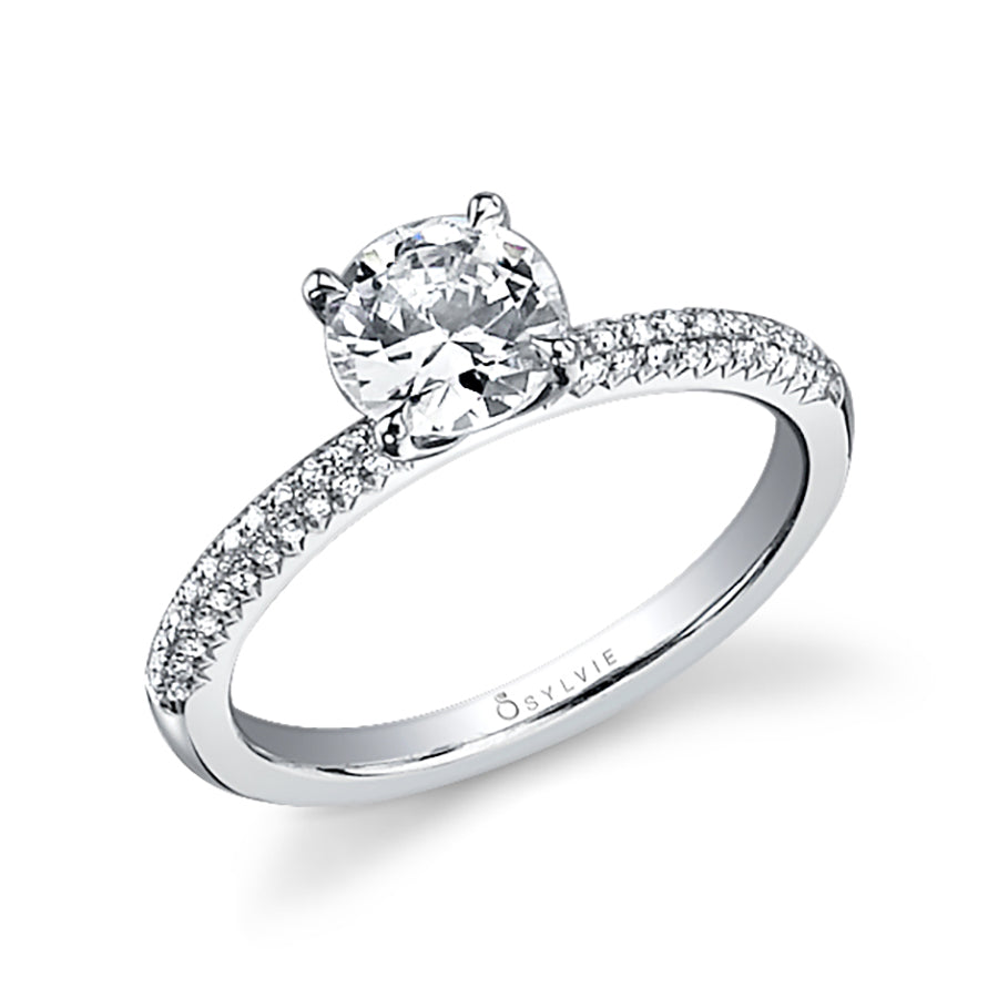 Pave Diamond Solitaire Engagement Ring