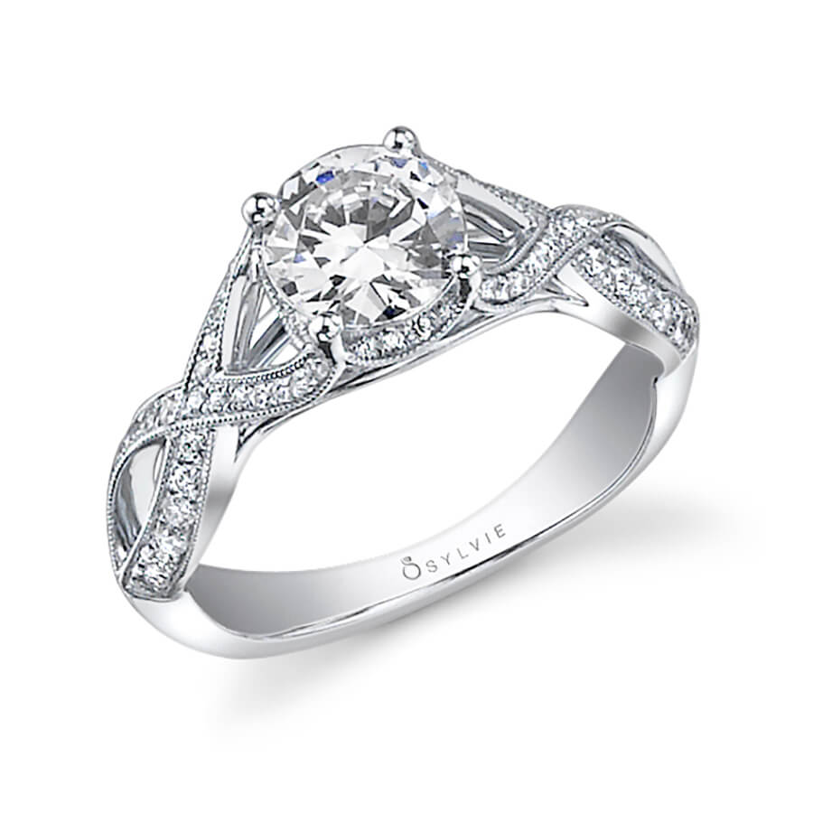 Christelle - Spiral Engagement Ring with Halo