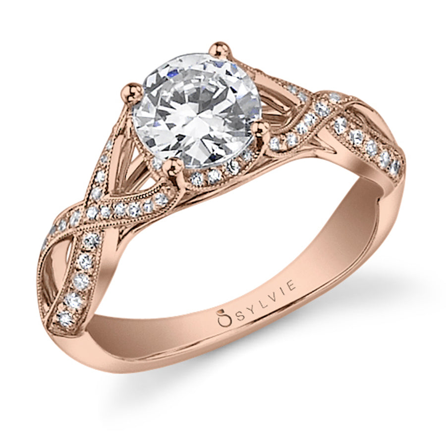 Christelle - Spiral Engagement Ring with Halo
