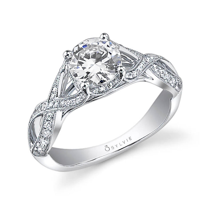Christelle - Spiral Engagement Ring with Halo