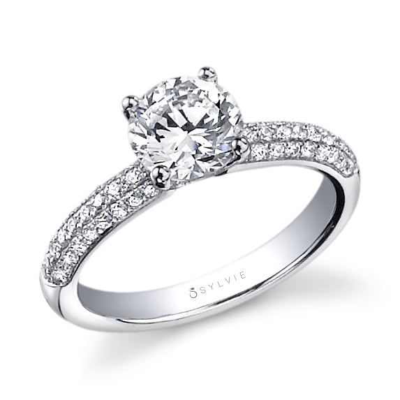 Solitaire Pave Diamond Engagement Ring