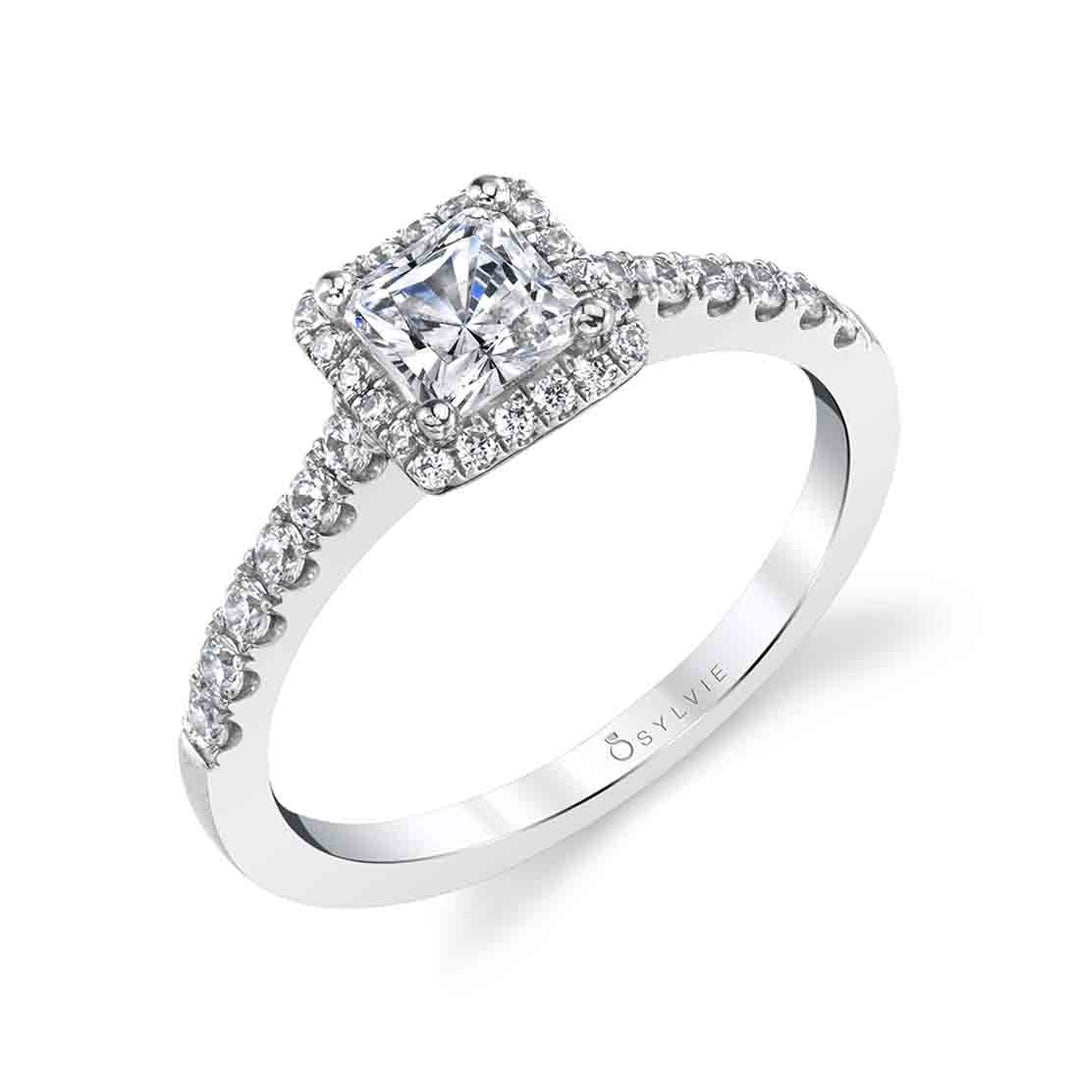 Lindsay - Petite Princess Cut Halo Engagement Ring