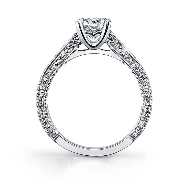 Desirae - Round Hand Engraved Engagement Ring