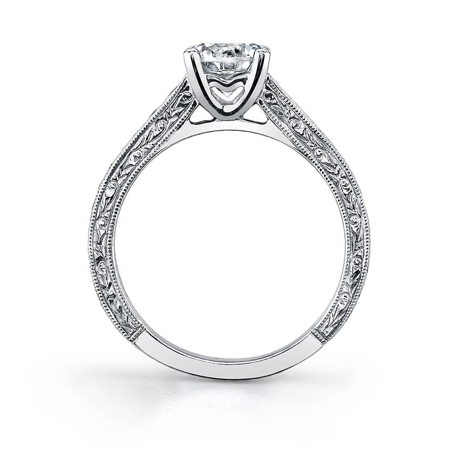 Desirae - Round Hand Engraved Engagement Ring