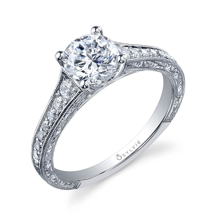 Desirae - Round Hand Engraved Engagement Ring