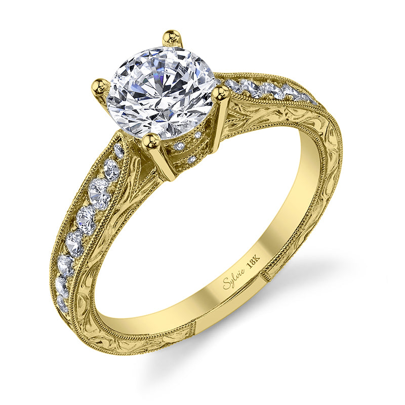 Francille - Hand Engraved Solitaire Engagement Ring