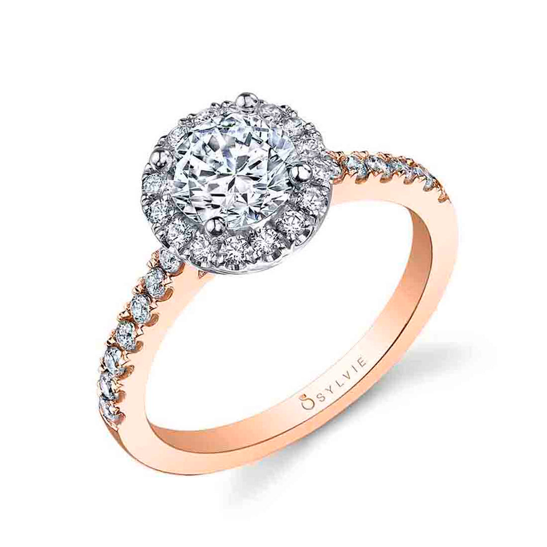 Round Cut Classic Two Tone Halo Engagement Ring - Chantelle