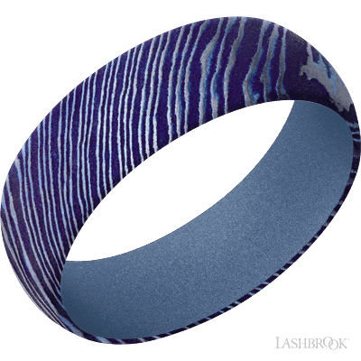 7 mm wide Domed Titanium Damascus band featuring a Crushed Orchid sleeve.